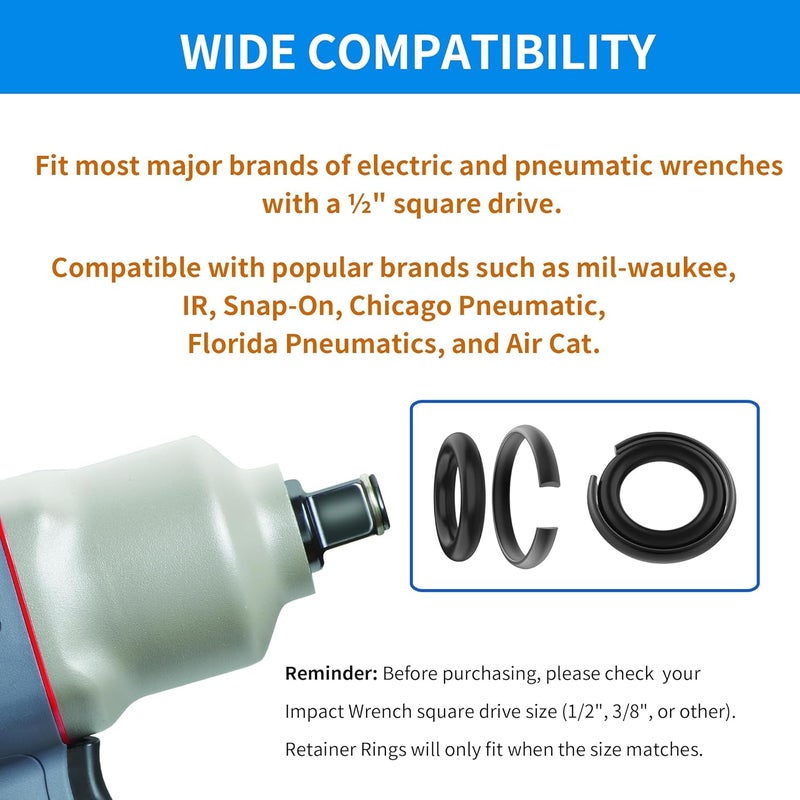 Timsec 10 Packs Impact Retaining Ring Clips with O-Rings, 1/2" Friction Rings Socket Retainer Kit for Electric & Pneumatic Impact Wrench, Square Drive Replacement Parts - Image 5